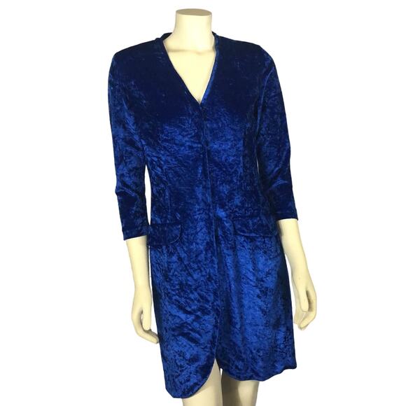 Vintage 70's handmade crushed velvet colbat blue coat dress lined size small - Picture 1 of 12